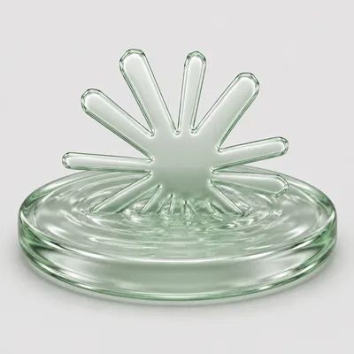 A glass shape sinking into a pool